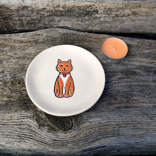 Talerzyk z rysunkiem kota