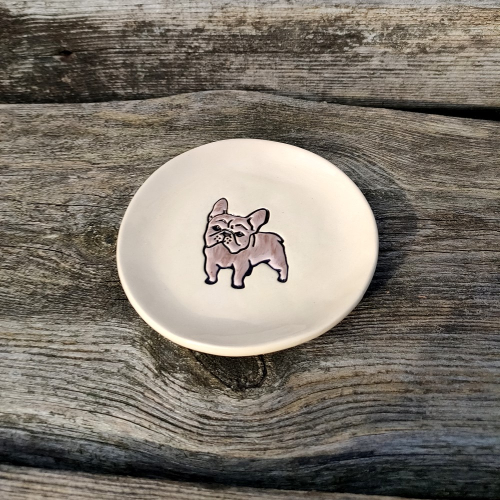 Talerzyk z rysunkiem psa rasy Buldog Francuski